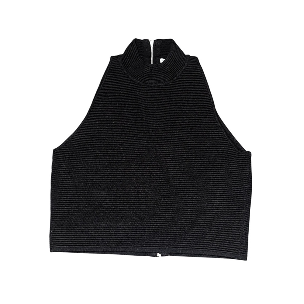 Rebecca Minkoff Black Ribbed Mock Neck Cropped Tank